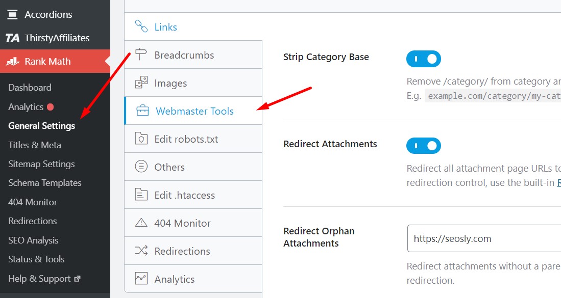 gsc verification wordpress rank math settings 1