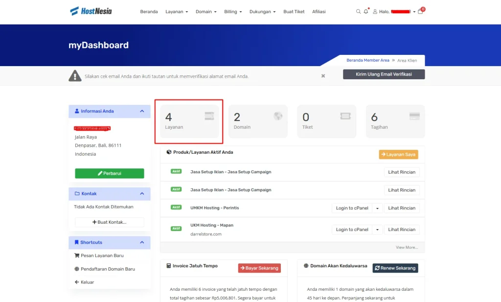 client area hostnesia