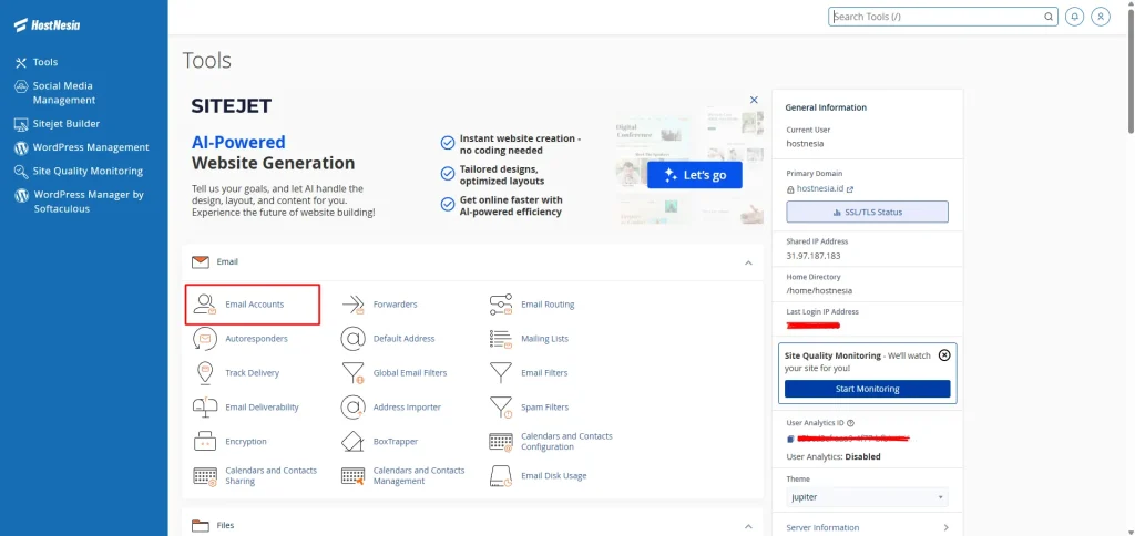 email accounts hostnesia