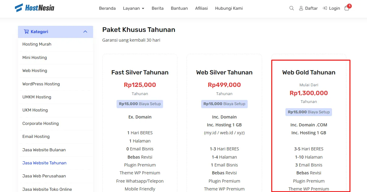 pilih paket hostnesia