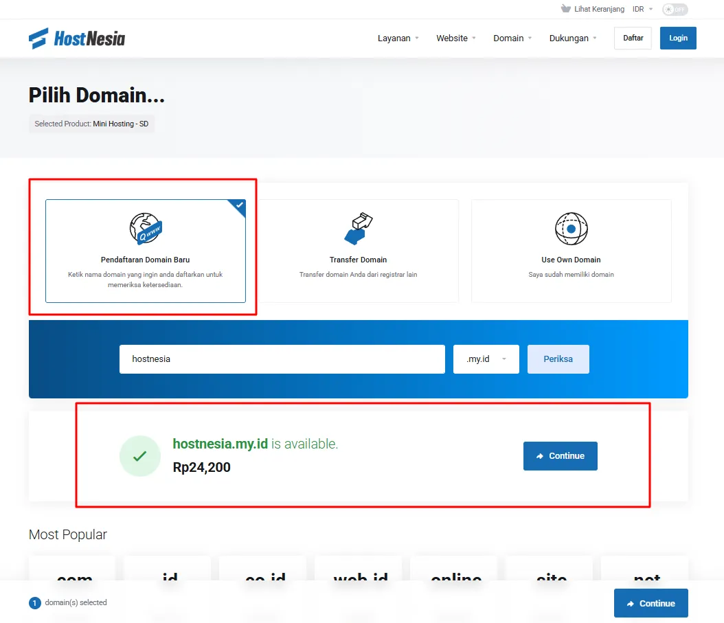 registrasi domain di hostnesia