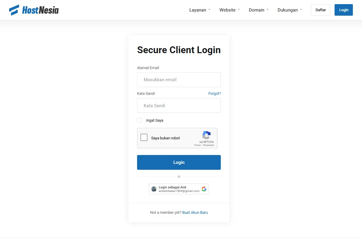 login page hostnesia